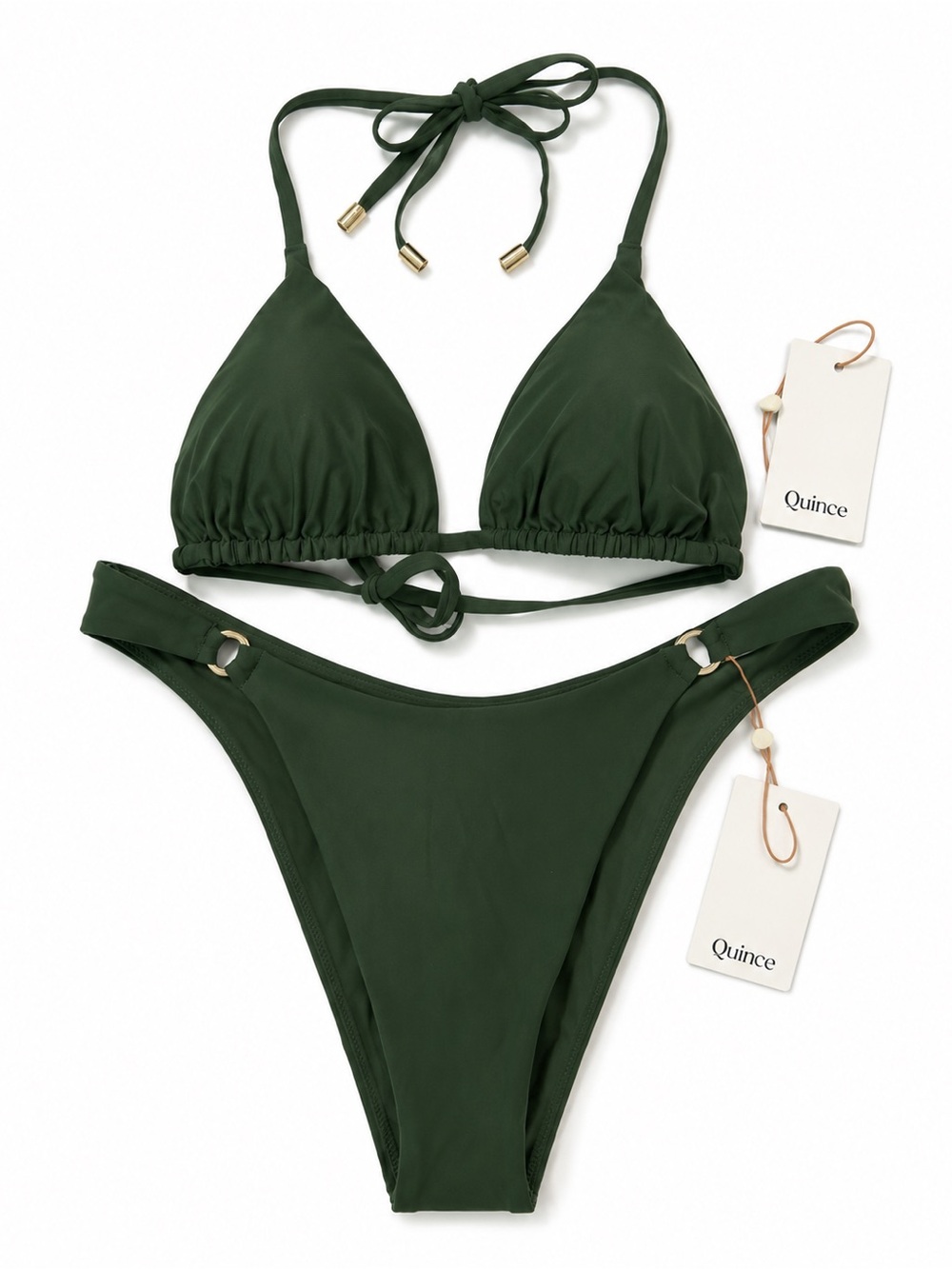 Quince NWT Bikini Set Italian Triangle Bikini Top High-Leg Ring Bottom Large